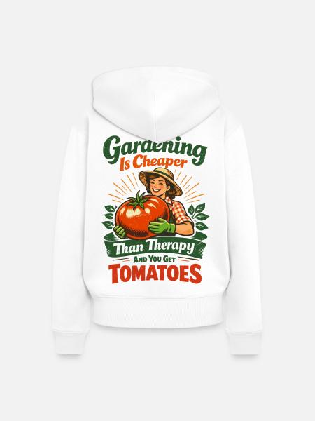 Gärtnerin mit Riesentomate | Lustiger Spruch - Frauen Premium Bio Zip Hoodie - Weiß