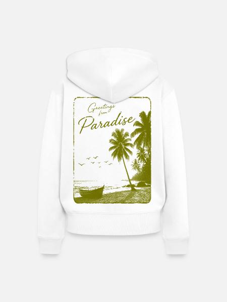Grüße aus dem Paradies - Frauen Premium Bio Zip Hoodie - Weiß