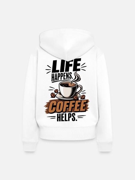 Life Coffee Kaffeefan Design - Frauen Premium Bio Zip Hoodie - Weiß