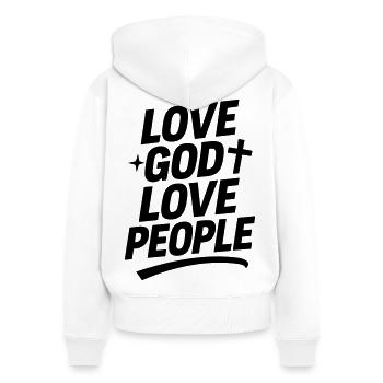 Liebe Gott und liebe Deinen Nächsten - Frauen Premium Bio Zip Hoodie - Weiß - Hinten - AI Model Female 172 light (172cm)