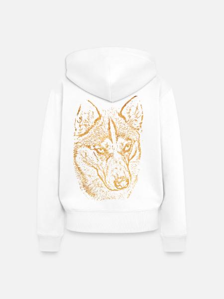 Goldener Wolfkopf Husky Silhouette - Frauen Premium Bio Zip Hoodie - Weiß