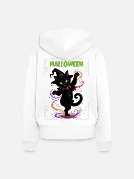 Halloween black cat dancing - Frauen Premium Bio Zip Hoodie - Weiß