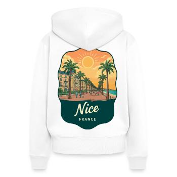 Beau badge de voyage vintage de la Côte d’Azur - Sweat à capuche zippé Premium bio Femme - blanc - Dos - AI Model Female 172 light (172cm)