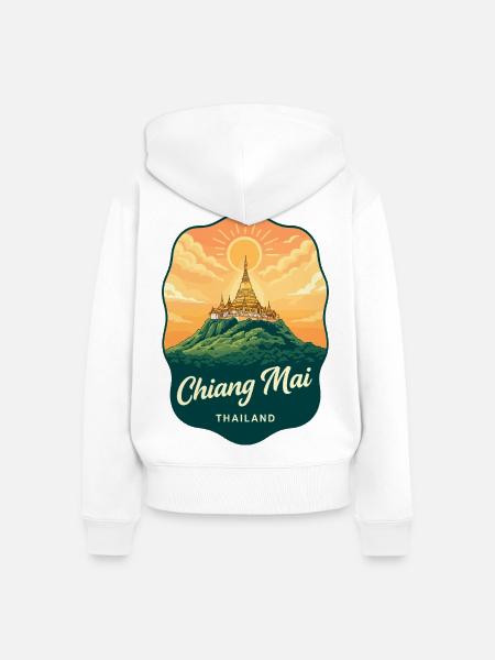 Chiang Mai Doi Suthep Retro-Reiseabzeichen - Frauen Premium Bio Zip Hoodie - Weiß