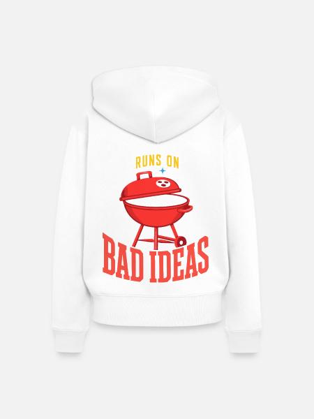 Grill läuft mit schlechten Ideen - Frauen Premium Bio Zip Hoodie - Weiß