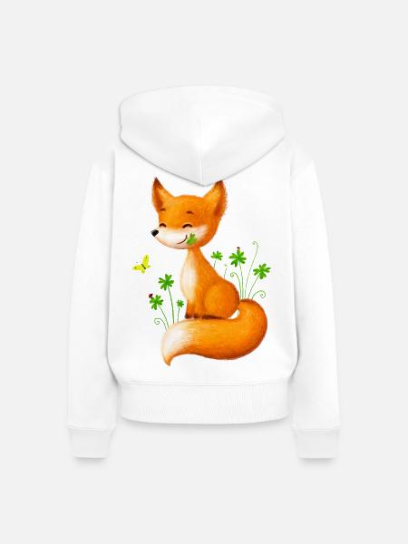Süßer Fuchs in Kleeblättern - Frauen Premium Bio Zip Hoodie - Weiß