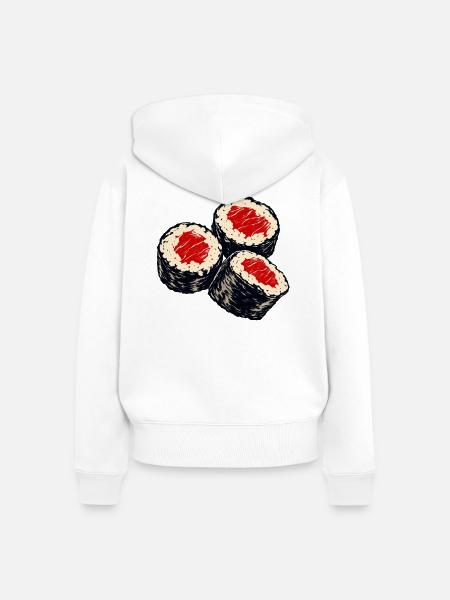 Retro Sushi Maki Schwarz Rot - Frauen Premium Bio Zip Hoodie - Weiß