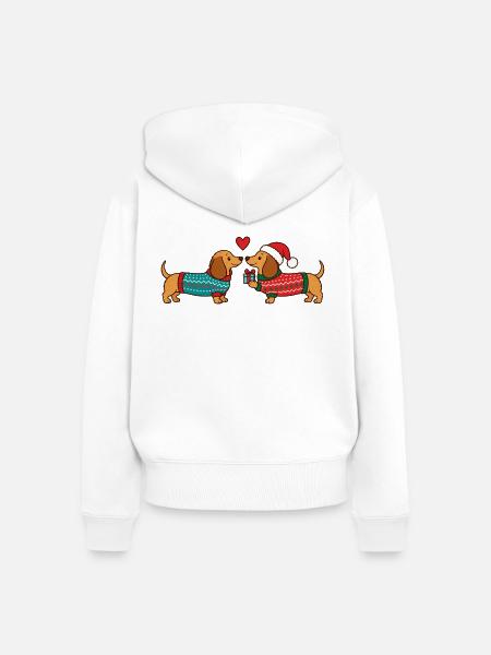 Dackel verliebt in Weihnachtspullovern - Frauen Premium Bio Zip Hoodie - Weiß