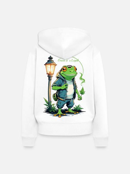 Grüner Frosch mit Hanfblatt - Frauen Premium Bio Zip Hoodie - Weiß