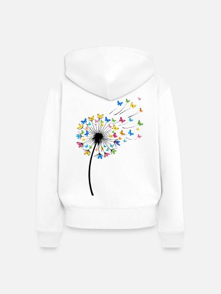 Löwenzahn mit Schmetterlingen im Wind - Frauen Premium Bio Zip Hoodie - Weiß