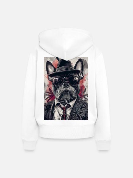 Bulldog im Anzug mit Sonnenbrille - Frauen Premium Bio Zip Hoodie - Weiß