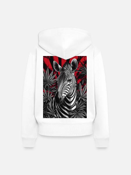 Zebra im Cannabis-Dschungel - Frauen Premium Bio Zip Hoodie - Weiß