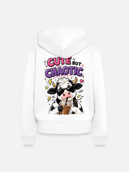 Süß aber chaotisch - Kuh mit Eiskaffee - Frauen Premium Bio Zip Hoodie - Weiß