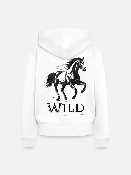 Wildes Pferd im Schwarzweiß - Frauen Premium Bio Zip Hoodie - Weiß