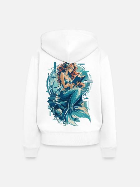 Meerjungfrau im Lesezauber: Bücherwurm - Frauen Premium Bio Zip Hoodie - Weiß