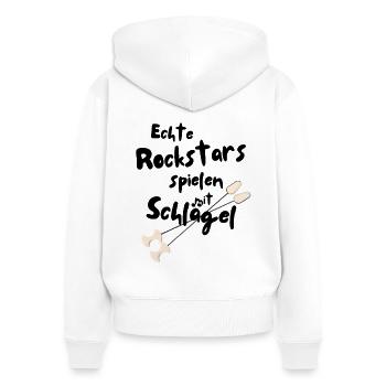 Echte Rockstars spielen mit Schlägel - Frauen Premium Bio Zip Hoodie - Weiß - Hinten - AI Model Female 172 light (172cm)