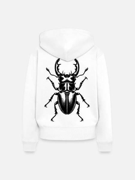 Hirschkäfer – Detaillierte Schwarz Weiß Gravur - Frauen Premium Bio Zip Hoodie - Weiß
