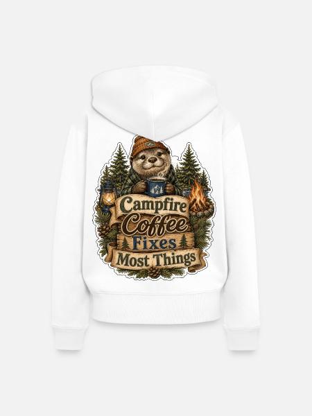Campfire Coffee Fixes Most Things Otter - Frauen Premium Bio Zip Hoodie - Weiß