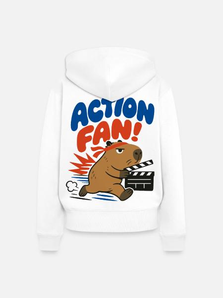 Action Fan – Capybara mit Filmklappe - Frauen Premium Bio Zip Hoodie - Weiß