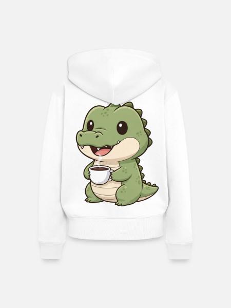 Krokodil mit Kaffee - Frauen Premium Bio Zip Hoodie - Weiß