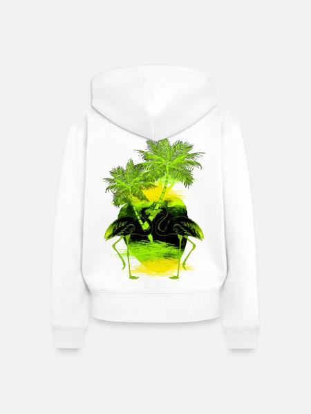 Palmen Flamingo grün gelb - Frauen Premium Bio Zip Hoodie - Weiß