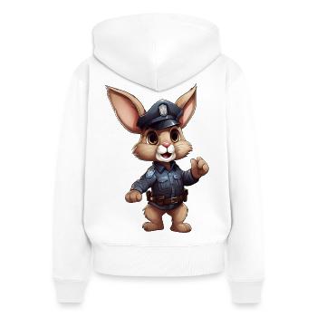 Police du lapin - Sweat à capuche zippé Premium bio Femme - blanc - Dos - AI Model Female 172 light (172cm)