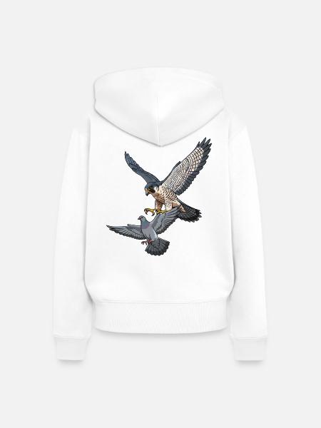 Wanderfalke fängt Taube - Frauen Premium Bio Zip Hoodie - Weiß
