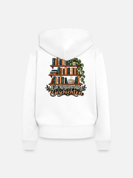 Bücherregal: Ein Regal voller Geschichten - Frauen Premium Bio Zip Hoodie - Weiß