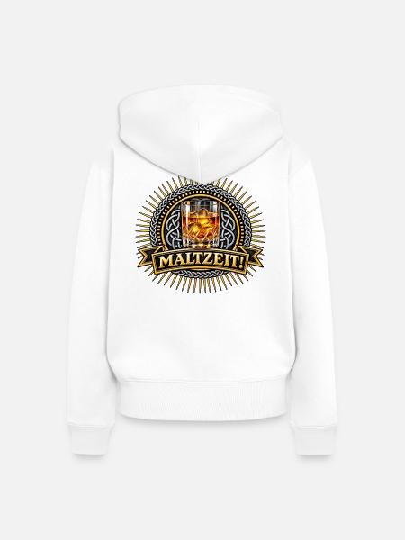 Maltzeit Whiskeyglas Motiv - Frauen Premium Bio Zip Hoodie - Weiß
