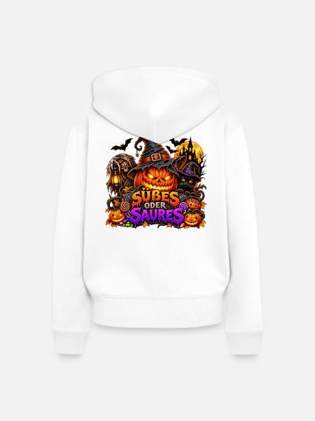 Süßes oder Saures Halloween Kürbis - Frauen Premium Bio Zip Hoodie - Weiß