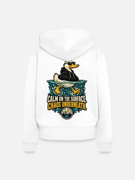 RobVibe Wildclub – Ruhige Oberflächenente - Frauen Premium Bio Zip Hoodie - Weiß