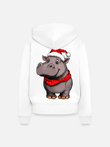 Nilpferde Weihnachten / Weihnachtsmann Hippo - Frauen Premium Bio Zip Hoodie - Weiß