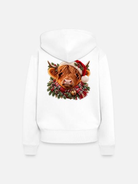 Highland Kuh in Weihnachtsstimmung - Frauen Premium Bio Zip Hoodie - Weiß