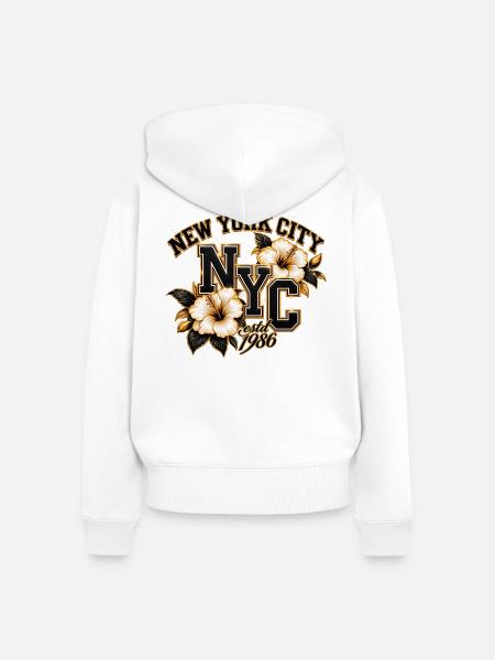 NYC Hibiscus Gold-Logo 1986 - Frauen Premium Bio Zip Hoodie - Weiß