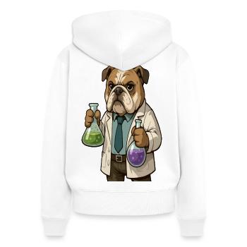 Le Bulldog scientifique tenant des fioles de chimie - Sweat à capuche zippé Premium bio Femme - blanc - Dos - AI Model Female 172 light (172cm)