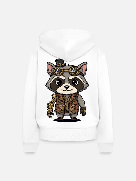 Waschbär-Steampunk-Arm-Roboteringenieur - Frauen Premium Bio Zip Hoodie - Weiß