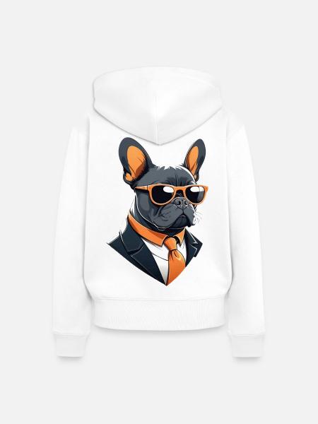 Sonnenbrillen-Dog im Anzug - Frauen Premium Bio Zip Hoodie - Weiß