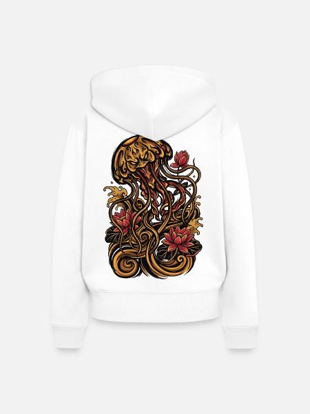 Quallen-Tattoo-Ästhetik Grafik - Frauen Premium Bio Zip Hoodie - Weiß