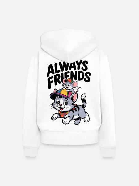 Maus und Katze - Frauen Premium Bio Zip Hoodie - Weiß