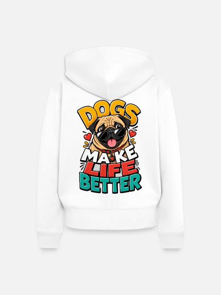 Mops - Frauen Premium Bio Zip Hoodie - Weiß