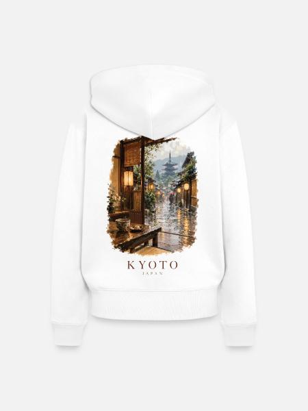 Kyoto Japan Friedlicher Teehausblick - Frauen Premium Bio Zip Hoodie - Weiß