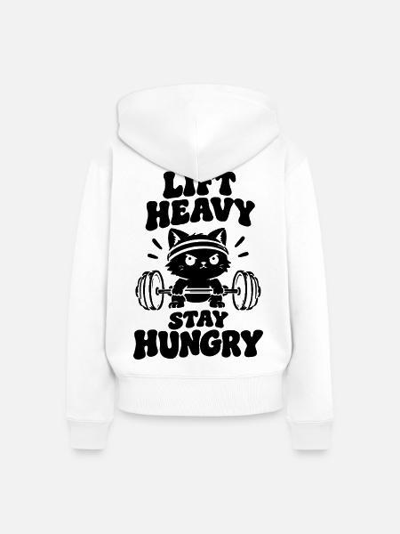 Lift Heavy Cat - Frauen Premium Bio Zip Hoodie - Weiß