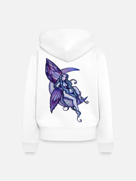Mondbeschienene Fee auf dem Halbmond - Frauen Premium Bio Zip Hoodie - Weiß