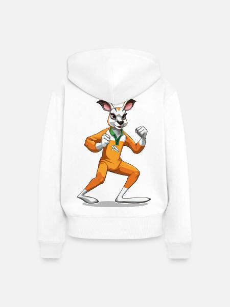 Känguru Kampfschritt Orange Overalls - Frauen Premium Bio Zip Hoodie - Weiß
