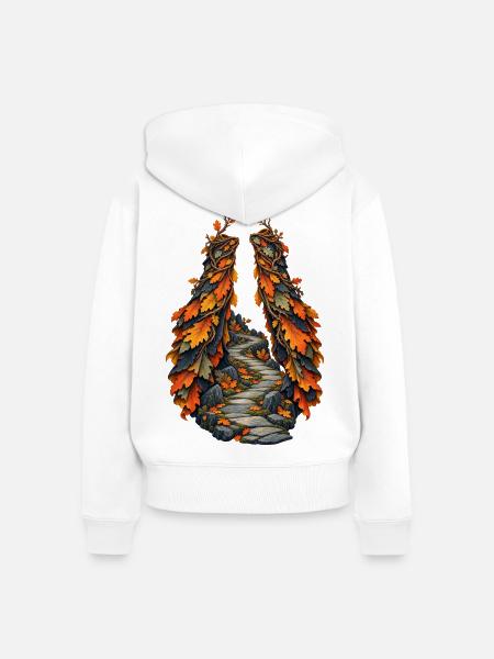 Geteilter Eichenlaub-Mantel am Funkenpfad - Frauen Premium Bio Zip Hoodie - Weiß