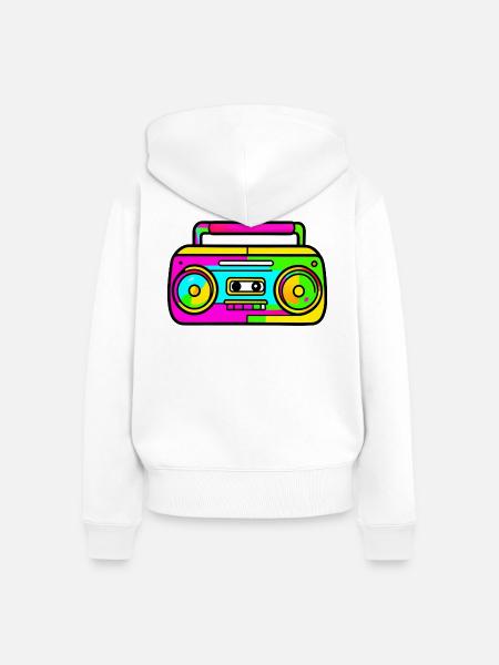 Neon Boombox Retro Pop Art - Frauen Premium Bio Zip Hoodie - Weiß