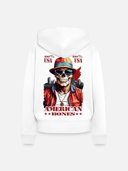 American Skull - Frauen Premium Bio Zip Hoodie - Weiß