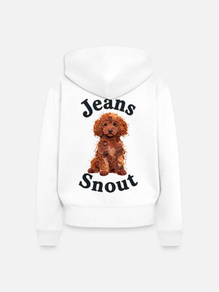 Orangener Toypudel im Jeansflicken-Stil - Frauen Premium Bio Zip Hoodie - Weiß