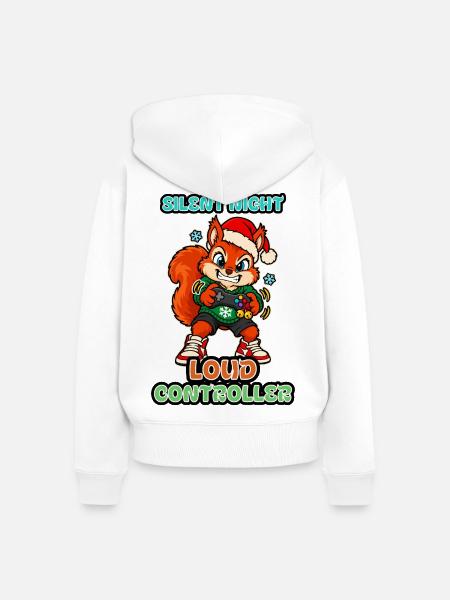 Stille Nacht Lauter Controller Weihnachts-Eichhörnchen - Frauen Premium Bio Zip Hoodie - Weiß