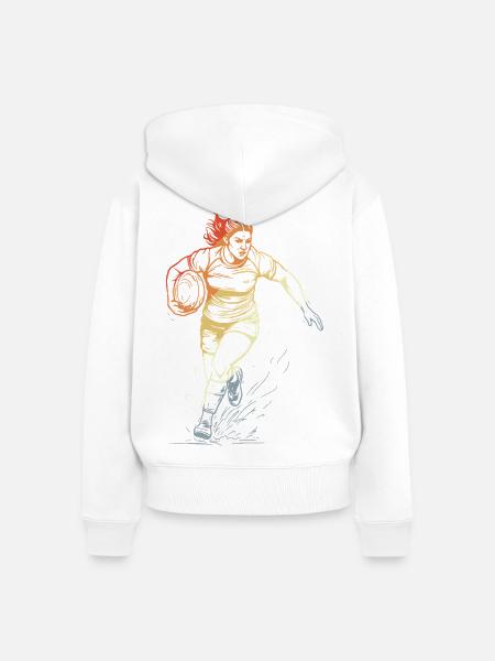 Retro Rugbyspielerin - Frauen Premium Bio Zip Hoodie - Weiß